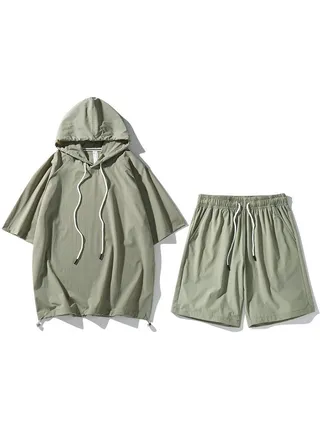New Hooded Casual Loose Hooded Short Sleeve Two Piece Set 