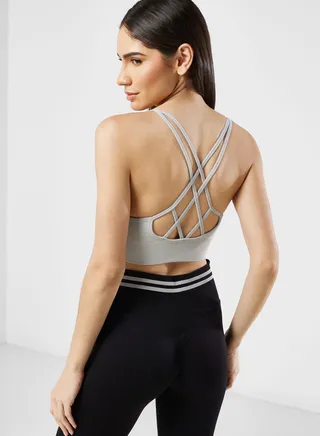 Ribbed Strappy Detail Sports Bra