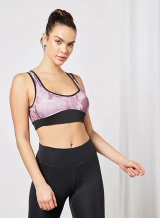 All Over Printed Sports Bra Purple/Black 