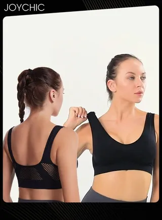 Seamless Sports Yoga Bra Hollow Mesh Breathable Holes No Rims Comfortbale Bra Vest with Widen Shoulder Straps for Women Girls Black 
