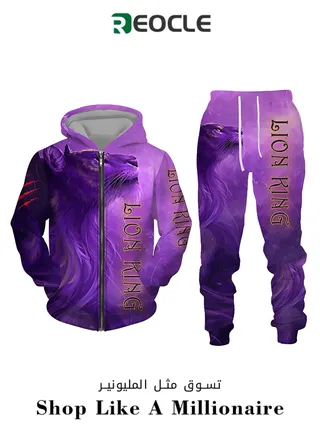 Men's 2 Pcs Hoodie Set Sweatshirt Suit 3D Printed Long Sleeve Hoodie with Zipper Trackpant Casual Suit 
