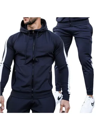 Mens Tracksuit with Zipper Pockets Full Zip Hoodie Sweatsuit 2 Pieces Athletic Sports Casual Sweat Suits 