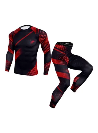 2-Piece Printed Cycling Jersey Set Black/Red 
