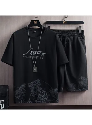 Summer Men's Casual Sports Suit Short Sleeve Shorts Two Piece Set 