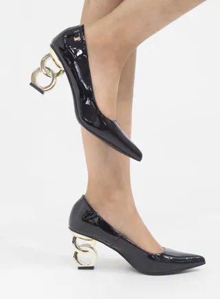 Advika pointy court on 7.5cm special 2 circle heel black 