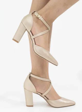 Femi open waist block heel champagne 