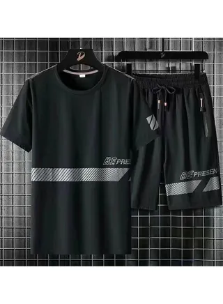 Men's Summer Loose Casual Sports Short Sleeve Shorts Quick Dry Breathable Set 