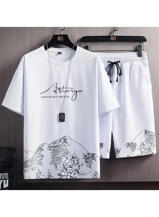 Summer Men's Casual Sports Suit Short Sleeve Shorts Two Piece Set 