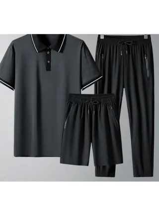 Summer Ice Silk Polo Shirt Set 