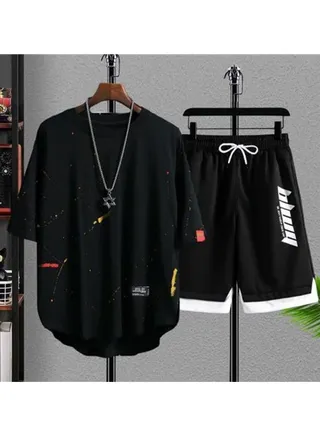 Summer Men's Plus Size Plus Short Sleeve Shorts Set Two Pieces 