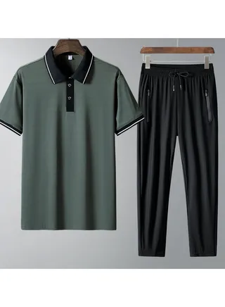 Summer Ice Silk Polo Shirt Set 