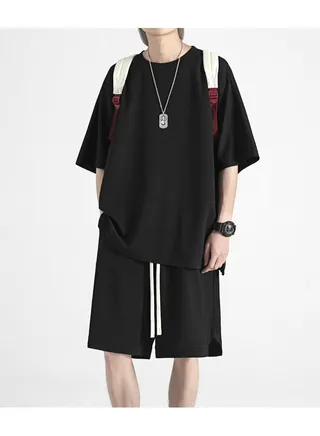 Summer Ice Silk Thin Quick Drying Short sleeved Shorts Set 