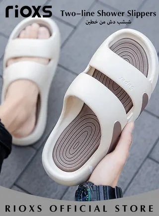 Men's Summer Two-line Straps Soft Elastic Cushion Shower Slippers Comfort Memory Foam Casual Slide Slippers For Indoor Outdoor Wear 