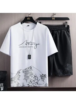 Summer Men's Casual Sports Suit Short Sleeve Shorts Two Piece Set 