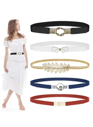 Skinny Belts for Women 5 Pack, Fashion Dress Belts Stretch Women Waist Belts Plus Size Elastic Waist Band for Dresses 