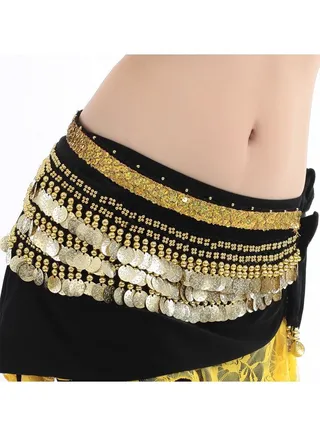 Women's Belly Dancing Belt Colorful Dance Waist Chain Belly Dance Hip Scarf Belt With Coins 
