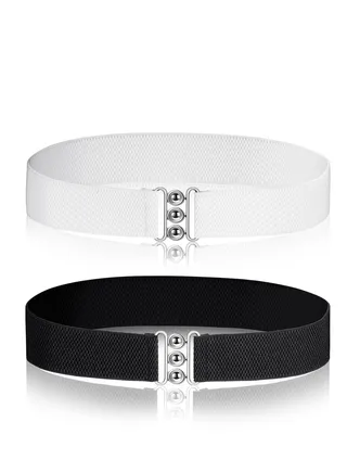 Women's Belt, 2 Pieces of Vintage Elasticity Hundred Wide Belt Elastic Waist Seal Black White Corset Waist Buckle Dress Fashion Harness 