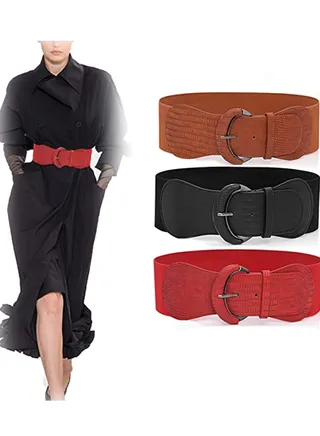 Wide Women Waist Belt 3 Pieces, Vintage Black Corset, Cinch Leather Elastic =for Ladies Dress Decoration Fashion 