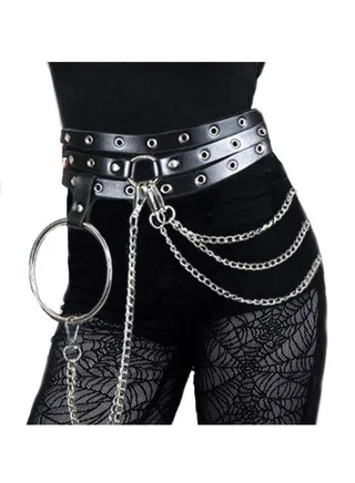 Punk Waist Belt Chain Leather Black Belly Chains Layered Goth Body Accessories for Women and Girls 
