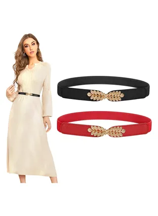 Skinny Belts for Women 2Pcs Stretch Retro Belt for Dress Fashion Skinny Thin Waist Belts for Jeans Dress Shorts Wedding Dress Decoration Versatile Belt Simple Pair Buckle Thin Belt 
