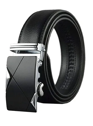 Mens Belt,Genuine Leather Fashion Belt Ratchet Dress Belt with Automatic Buckle, Soft Leather Business Belt Fashion for Casual Dress Jeans Khakis (Silver Buckle, Black) 
