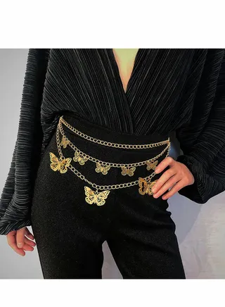 Chain Belt Waist Dress Belts Multilayer Adjustable Metal for Women 