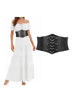 Corset Belt for Women, Wide Elastic Tied Waspie Belt for  Costume, Lace-up Cinch Waist Belt for Dresses, Retro Girdle Strap Shirt Skirt Belt for Dress Girls 