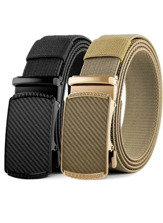 Belt Men, 2 Pack Elastic golf belts for men, Nylon Ratchet Belt Mens Belts Casual, Adjustable Trim to Fit 