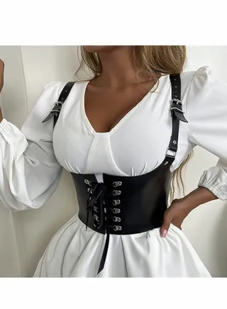 Leather Wide Waist Belt Women Tied Cinch Underbust Corset Belts  Punk Harness Waist Strap for Dresses Costume Rave Body Accessory 