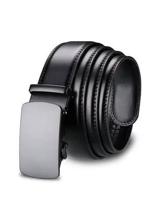 Men's Leather Ratchet Dress Belts with Automatic Buckle Belt Fashion Soft Comfortable and Durable Quality Adjustable Trim to Fit Black 