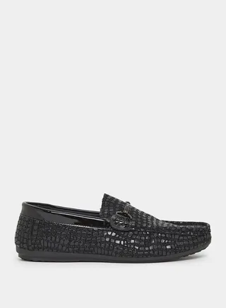 Croc Embellished Flat Sole Loafers 