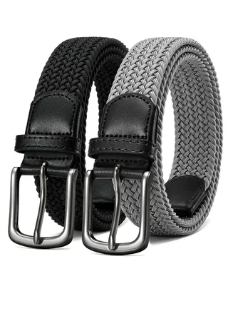 Elastic Braided Golf Belt for Men, 2 Pack Mens Casual Woven Stretch Belts 46", For Golf Pant Casual Jeans 
