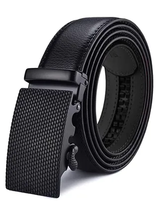 Men's Leather Ratchet Dress Belts with Automatic Buckle Belt Fashion Soft Comfortable and Durable Quality Adjustable Trim to Fit Black 