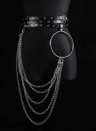 Punk Waist Belt Chain Leather Black Belly Chains Layered Goth Body Accessories for Women and Girls 