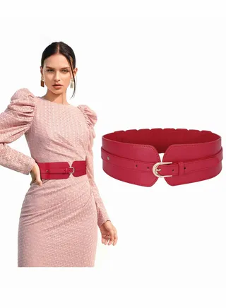 Womens Wide Elastic Waist Belt,Ladies Stretch Cinch Belt for Dress with Fashion Layered Back 