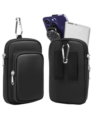 Cell Phone Holsters for Belt, Phone Pouch Belt for iPhone Samsung Google Nylon Phone Holster with Belt Loop Zippered Molle Phone Pouch Cell Phone Holster - Black 