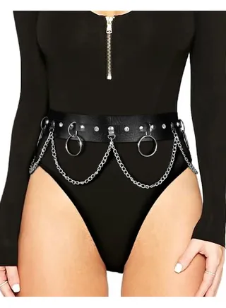 Punk Black Waist Chain Belt for Women, Leather Rave Body Goth Accessories Jewelry. Perfect for adding edge to outfits. 