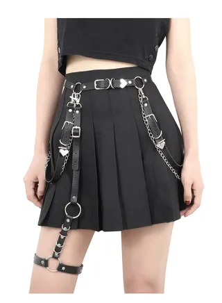 Waist Chain Black Body Belt Women Punk Pu Leather Belt with Chain Ladies Rock Waist Belt with Leg Garters for Women and Girls 