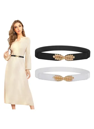 Skinny Belts for Women, 2Pcs Stretch Retro Belt for Dress Fashion Skinny Thin Waist Belts, for Jeans Dress Shorts Wedding Dress Decoration, Versatile Belt Simple Pair Buckle Thin Belt 