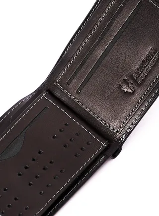 Men Wallet leather (AM 2054) cow Material - 7 Credit Card Holder Money - 1 mesh slot for your ID - Small Wallets for Traveling .Black 