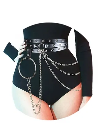 Punk Waist Belt Chain Leather Black Belly Chains Layered Goth Body Accessories for Women and Girls 