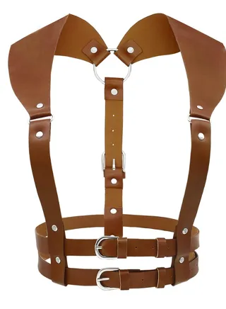 Punk Waist Harness Belt, Rock Belt with Buckles, Adjustable Vintage PU Leather Body Belts, Suitable for Women Girls Cosplay Party Rave Costume (Brown) 