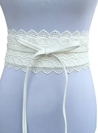 Self Knot Tie Up Cinch Waist Belt White 