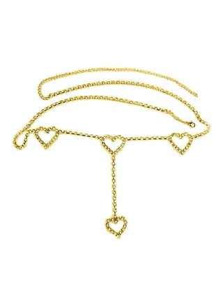 Rhinestone Heart Pendant Belly Chain Gold 