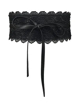 Self Knot Tie Up Cinch Waist Belt Black 