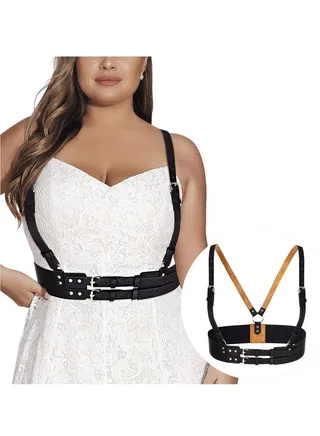 Size Wide Waist Belt PU Black Harness for Women Punk Rock Belts Rave Accessory for Dresses 