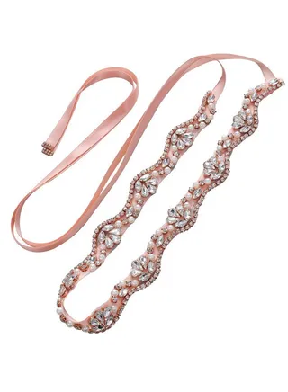 Rose Gold Rhinestone Pearl Wedding Bridal Belt Sashes With Blush Ribbon For Prom Bridesmaid Dress 