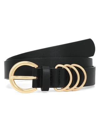 Women'S Leather Belts For Jeans Pants Dresses Fashion Ladies Plus Size Black Waist Belt With Gold Buckle Fit Waist Size 3741 Inch 