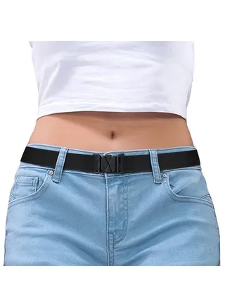 Women Invisible Belt Black Stretch Belts For Women Adjustable With No Show Plastic Buckle 