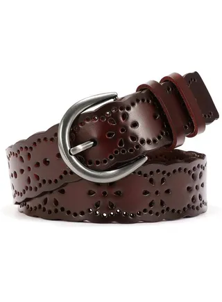 Women Plus Size Leather Belt For Jeans Dresses Pants Hollow Flower Waist Belts With Solid Pin Buckle 